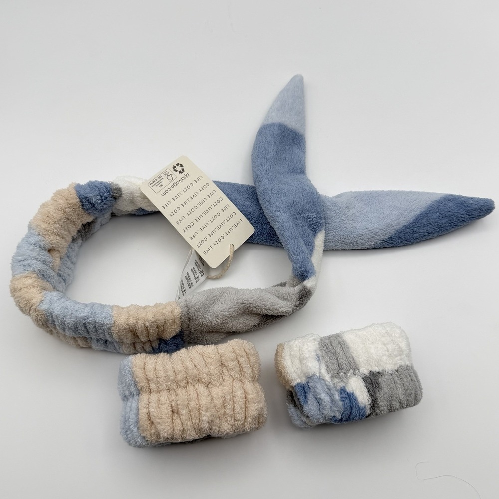 Plush‎ Headband & Wrist Cuff Set for Cozy Lounging Makeup Skincare PJ Salvage
